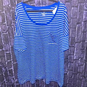 NWTs OLD NAVY Women’s BOYFRIEND Linen-Blend Oversized Tee/BlueWhtStripe Sz XXL